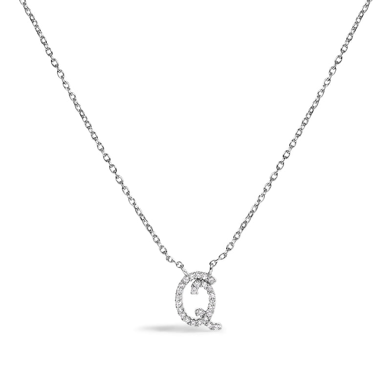 Bids.com 10K White Gold Diamond Accent "A" Initial Script Style Pendant Necklace Necklaces