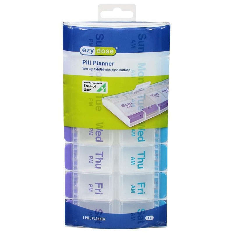 Ezy Dose Ezy Dose AM/PM Push Button Pill Reminder 7 Day XL 1 Each Pillboxes Light Gray Default Title