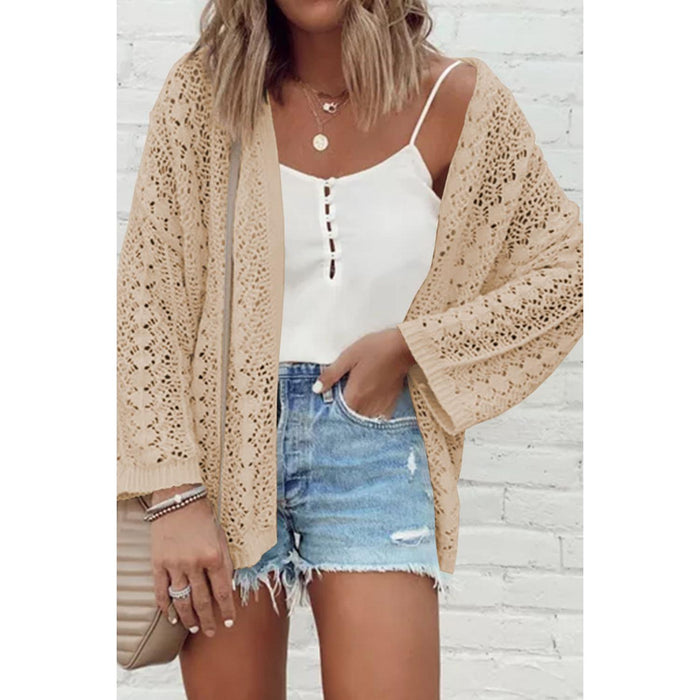 Openwork Open Front Dropped Shoulder Cardigan