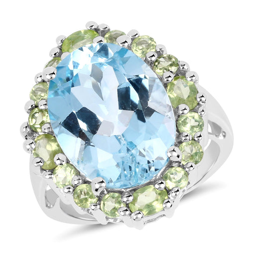 Bids.com 12.77 Carat Genuine Blue Topaz and Peridot .925 Sterling Silver Ring Rings
