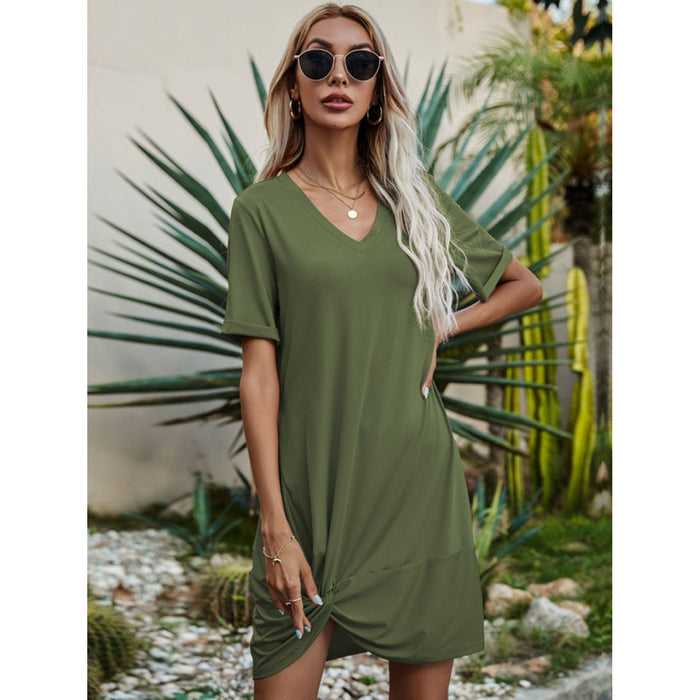 V-Neck Short Sleeve Mini Dress