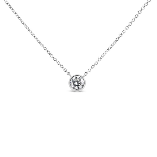 Bids.com 10K White Gold 1/2 Carat Round Brilliant-Cut Diamond Modern Bezel-Set Solitaire 16"-18" Pendant Necklace (H-I Color, SI2-I1 Clarity) Necklaces