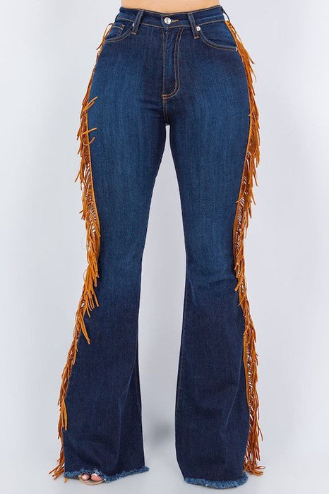 Fringe Bell Bottom in Dark - Inseam 32"