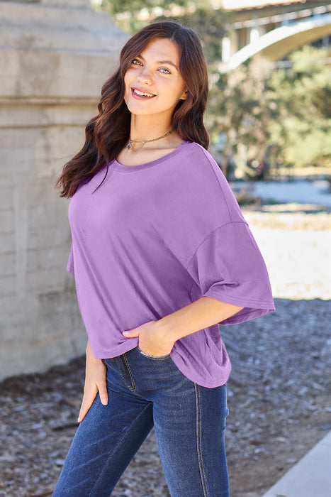 Bamboo Round Neck Drop Shoulder T-Shirt