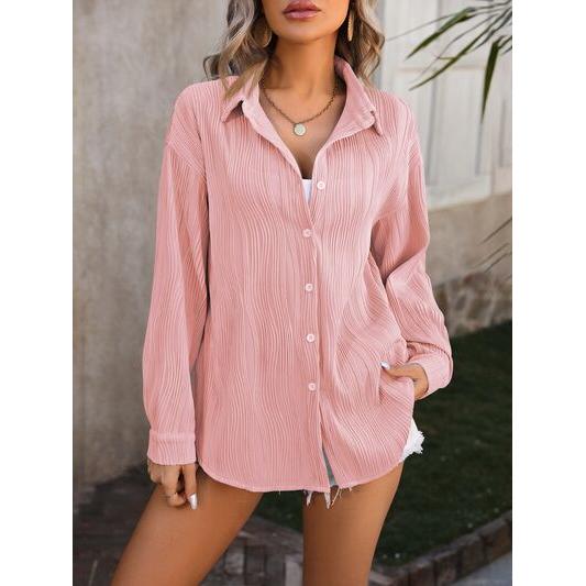 Button Up Dropped Shoulder Shirt