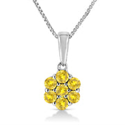 Bids.com .925 Sterling Silver 1/2 Cttw Prong Set Treated Green Diamond Floral Cluster 18" Pendant Necklace (Green Color, I1-I2 Clarity) Necklaces