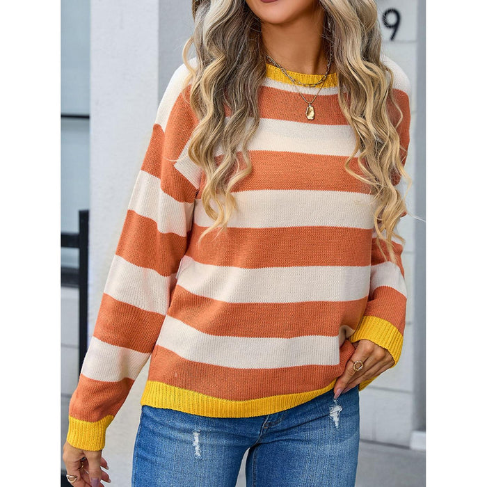 Striped Round Neck Dropped Shoulder Sweater