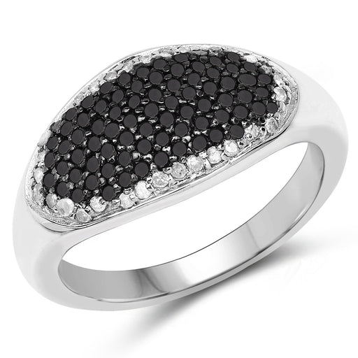 Bids.com 0.46 Carat Genuine Black Diamond and White Diamond .925 Sterling Silver Ring Rings