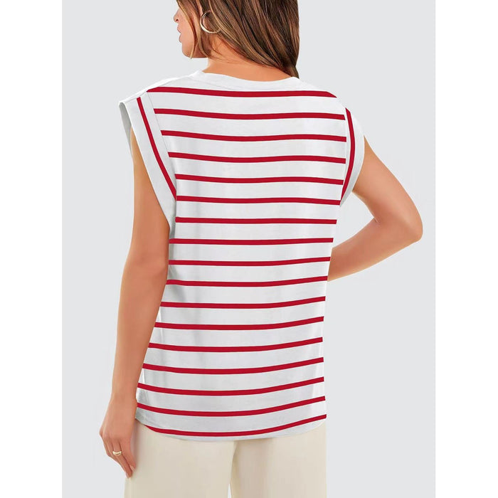 Striped Round Neck Cap Sleeve T-Shirt