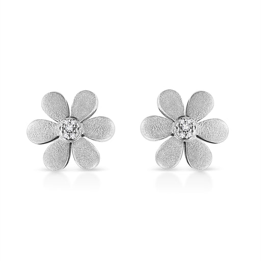 Bids.com Matte Finished .925 Sterling Silver Diamond Accent Flower Hoop Stud Earring (I-J Color, I1-I2 Clarity) Earrings