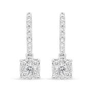 Bids.com 14K White 1/2 Cttw Round Diamond Halo Dangle Hook Earring - (H-I Color, SI2-I1 Clarity) Earrings