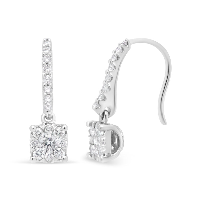Bids.com 14K White 1/2 Cttw Round Diamond Halo Dangle Hook Earring - (H-I Color, SI2-I1 Clarity) Earrings
