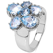 Bids.com 3.56 Carat Genuine Blue Topaz .925 Sterling Silver Cluster Ring Rings