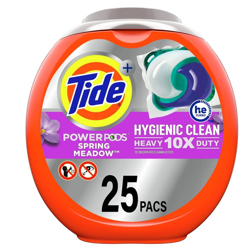 Tide + Tide + Power Pods Hygienic Clean 10X Heavy Duty Spring Meadow Detergent 25 Pacs Laundry Detergent White Smoke