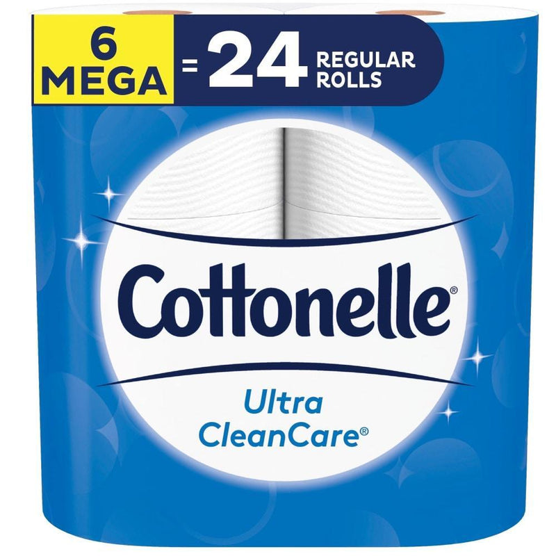 Cottonelle Cottonelle Ultra Clean Care Toilet Paper, 6 Mega Rolls, Strong Bath Tissue Toilet Paper White Smoke