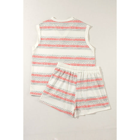 V-Neck Sleeveless Top and Drawstring Shorts Set