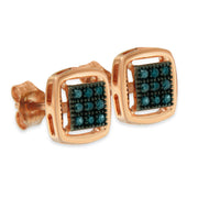 Bids.com Rose Plated Sterling Silver Rose Cut Treated Diamond Stud Earring (0.25 cttw, Blue Color, I2-I3 Clarity) Earrings