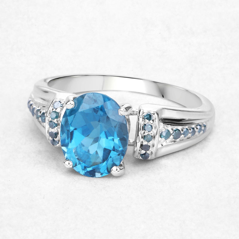 Bids.com 2.72 Carat Genuine London Blue Topaz and Blue Diamond .925 Sterling Silver Ring Rings