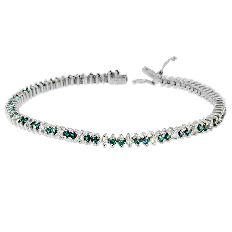 Bids.com 14K White Gold Round-Cut white and Blue Diamond Fashion Bracelet (3.70 cttw, H-I Color, SI1-SI2 Clarity) Bracelets