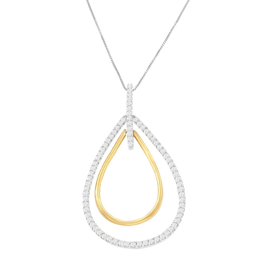 Bids.com 14K Two-Tone Gold Round Cut Diamond Double Burst Pendant Necklace (1.00 cttw, H-I Color, SI2-I1 Clarity) Necklaces