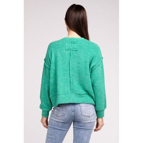 Brushed Melange Hacci Hi-Low Hem Sweater