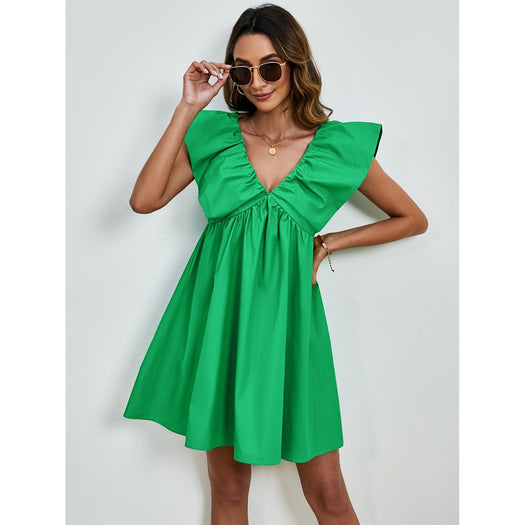 V-Neck Cap Sleeve Mini Dress