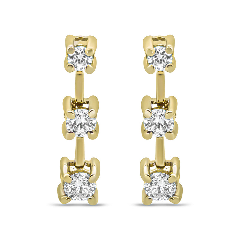 Bids.com 14K Yellow Gold 1/2 Cttw Round Diamond 3 Stone Graduated Linear Drop Past, Present and Future Stud Earrings (H-I Color, SI1-SI2 Clarity) Earrings