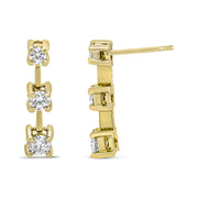 Bids.com 14K Yellow Gold 1/2 Cttw Round Diamond 3 Stone Graduated Linear Drop Past, Present and Future Stud Earrings (H-I Color, SI1-SI2 Clarity) Earrings