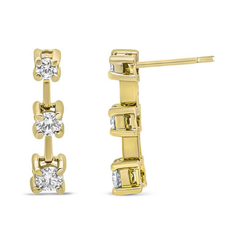 Bids.com 14K Yellow Gold 1/2 Cttw Round Diamond 3 Stone Graduated Linear Drop Past, Present and Future Stud Earrings (H-I Color, SI1-SI2 Clarity) Earrings