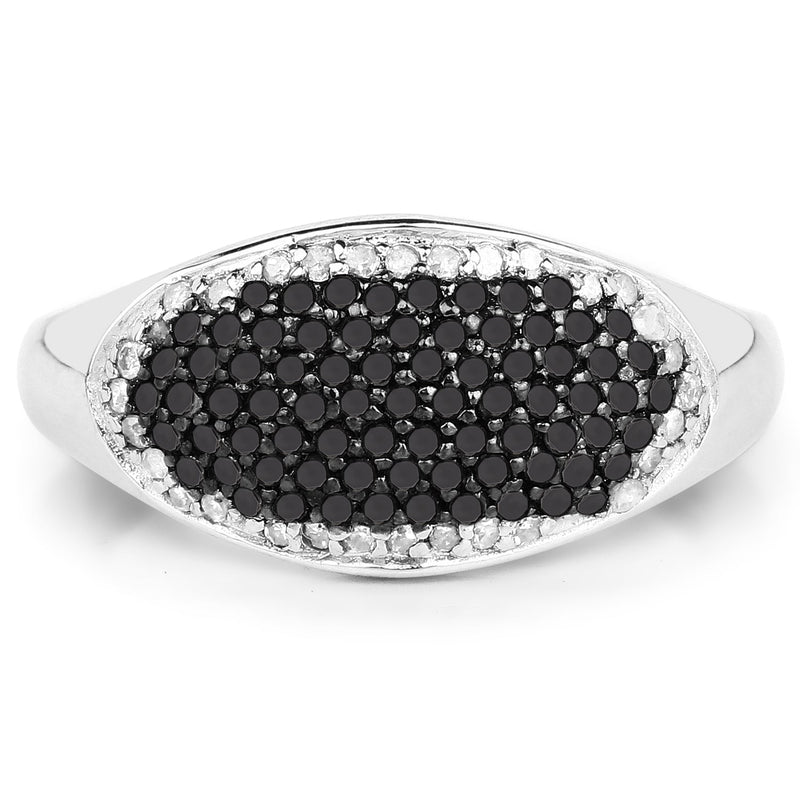 Bids.com 0.46 Carat Genuine Black Diamond and White Diamond .925 Sterling Silver Ring Rings