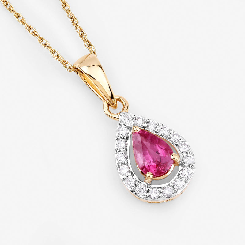 Bids.com 1.03 Carat Genuine Ruby and White Diamond 14K Yellow Gold Pendant Pendants
