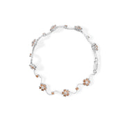 Bids.com 10K White Gold 4.0 Cttw Champagne and White Diamond Floral Cluster and Station Link Bracelet (H-I Color, SI2-I1 Clarity) - 7" Inches Bracelets