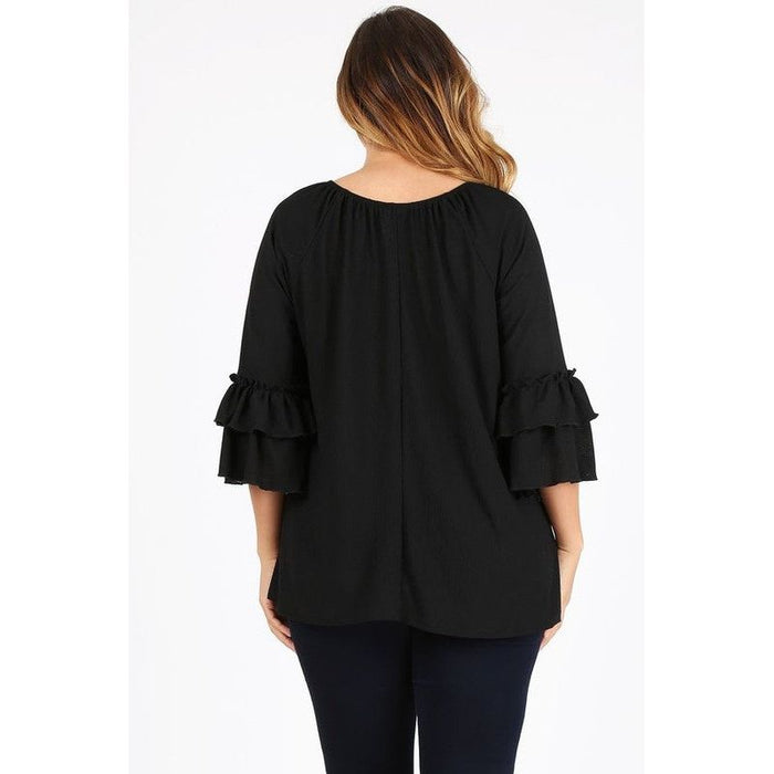 Knit 3/4 Sleeve Double Layer Ruffle Sleeve Top