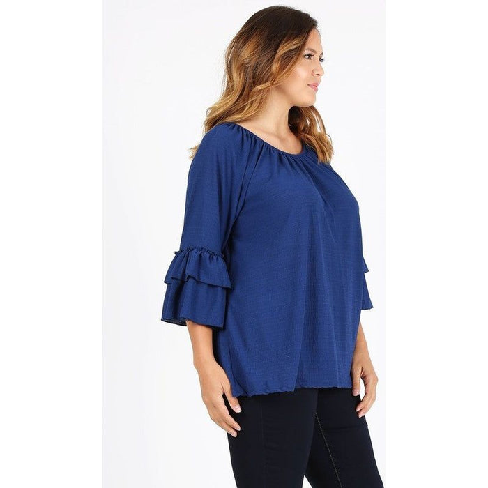 Knit 3/4 Sleeve Double Layer Ruffle Sleeve Top