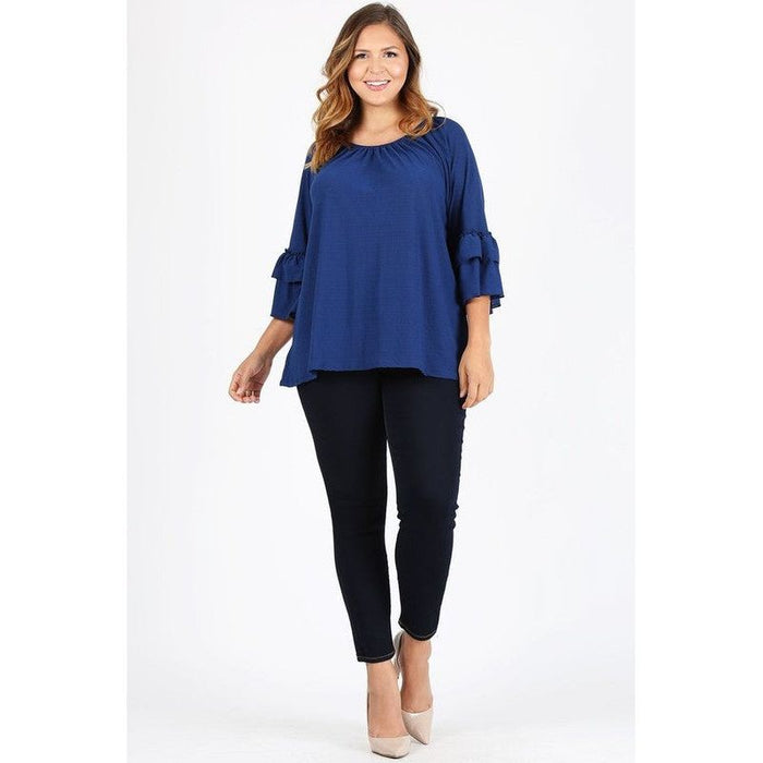 Knit 3/4 Sleeve Double Layer Ruffle Sleeve Top