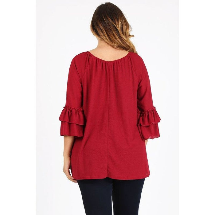 Knit 3/4 Sleeve Double Layer Ruffle Sleeve Top