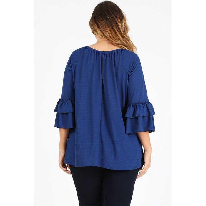 Knit 3/4 Sleeve Double Layer Ruffle Sleeve Top