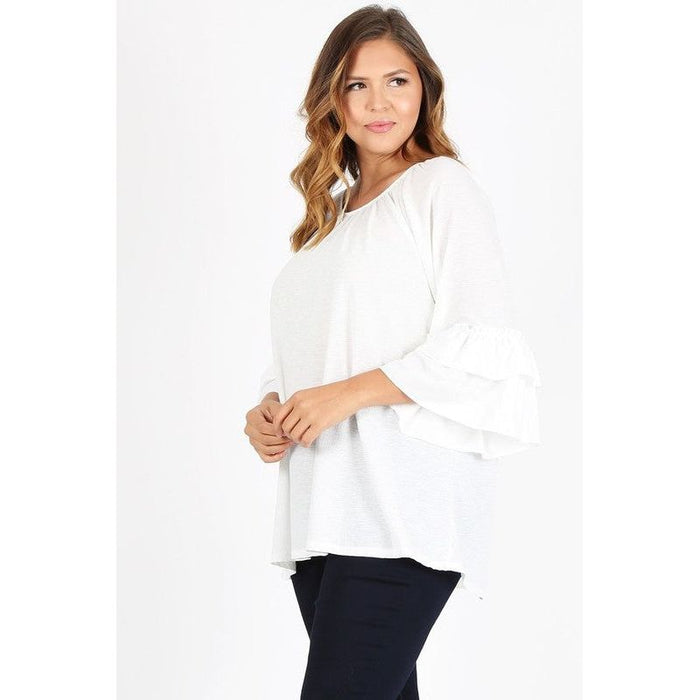 Knit 3/4 Sleeve Double Layer Ruffle Sleeve Top