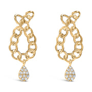 Bids.com 14K Yellow Gold Plated .925 Sterling Silver 1/10 Cttw Diamond Chain Link Teardrop Dangle Earrings (H-I Color, I1-I2 Clarity) Earrings