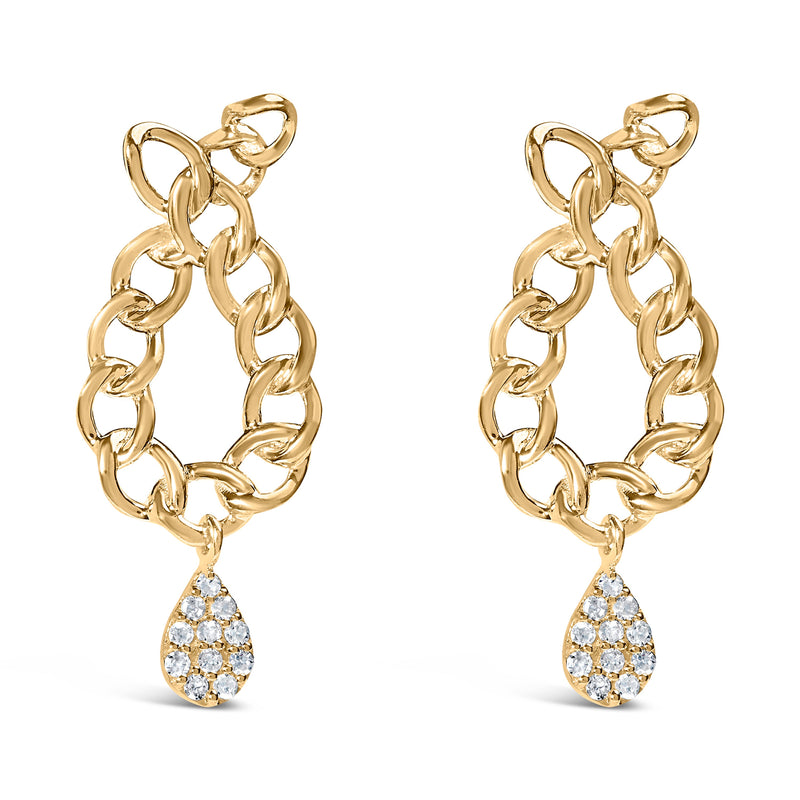 Bids.com 14K Yellow Gold Plated .925 Sterling Silver 1/10 Cttw Diamond Chain Link Teardrop Dangle Earrings (H-I Color, I1-I2 Clarity) Earrings