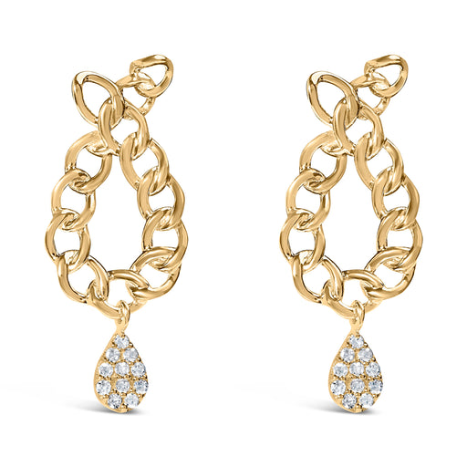 Bids.com 14K Yellow Gold Plated .925 Sterling Silver 1/10 Cttw Diamond Chain Link Teardrop Dangle Earrings (H-I Color, I1-I2 Clarity) Earrings White Smoke Yellow.Sterling Silver / 0.12