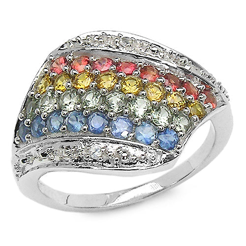Bids.com 1.97 Carat Genuine Multi Stone .925 Sterling Silver Ring Rings