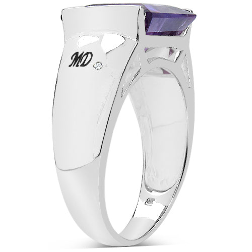 Bids.com 5.21 Carat Genuine Amethyst & White Diamond .925 Sterling Silver Ring Rings
