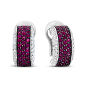 Bids.com 18K White Gold and Black Rhodium Plated 3/4 Cttw Round Diamonds and 1mm Round Red Ruby Huggie Hoop Earrings (F-G Color, VS1-VS2 Clarity) Earrings