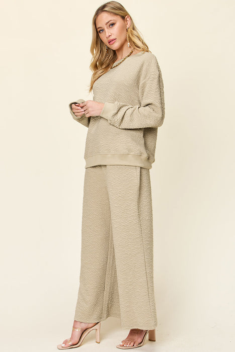 Double Take Texture Long Sleeve Top and Pants Set