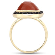 Bids.com 6.74 Carat Genuine Peach Moonstone and Black Spinel .925 Sterling Silver Ring Rings