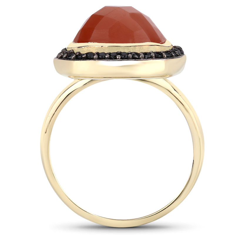 Bids.com 6.74 Carat Genuine Peach Moonstone and Black Spinel .925 Sterling Silver Ring Rings