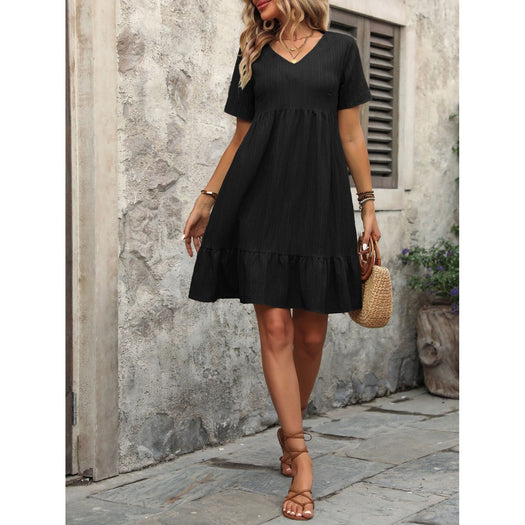 V-Neck Short Sleeve Mini Dress