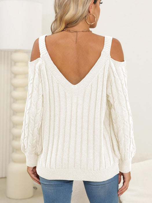 Cable-Knit V-Neck Long Sleeve Sweater