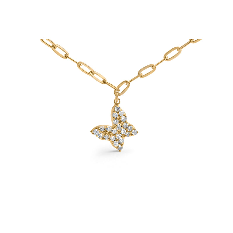 Bids.com 14KT Yellow Gold 1/2 Cttw Diamond Butterfly Station Paperclip Station Necklace (I-J Color, I1-I2 Clarity) - Adjustable 15"-17" Inches Necklaces
